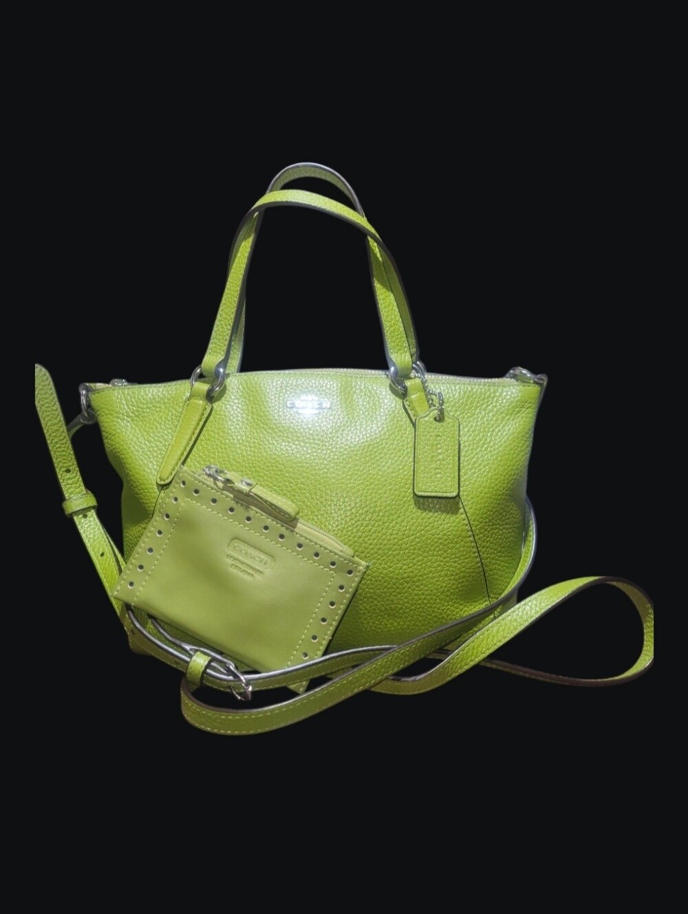 Coach Lime Green Pebbled Leather Tote with Card Holder